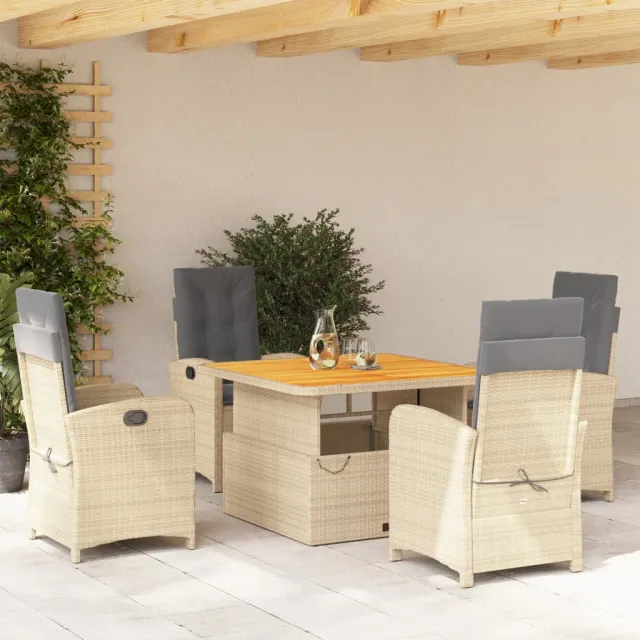 vidaXL 5-delige Tuinset met kussens poly rattan beige, foto 2