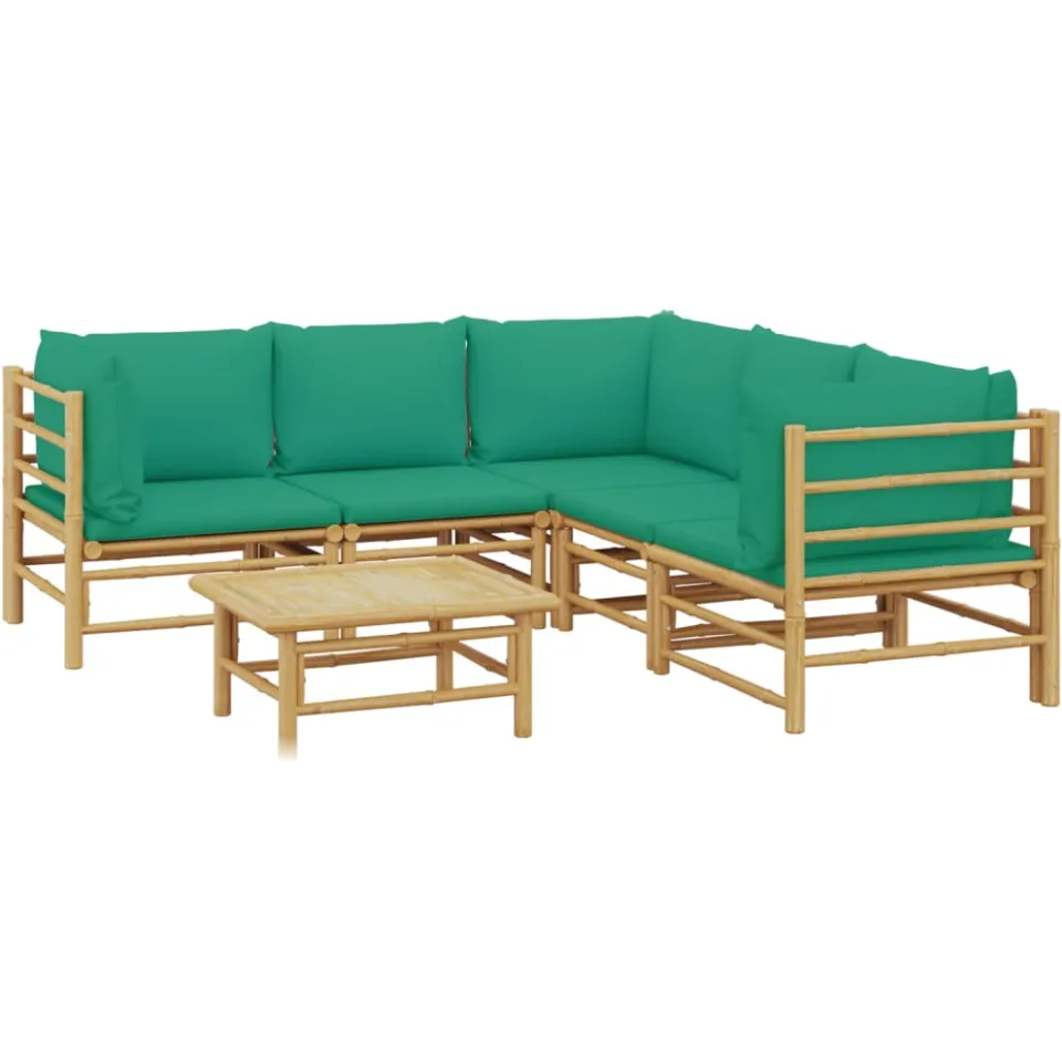 vidaXL 6-delige Loungeset met kussens bamboe groen Bruin