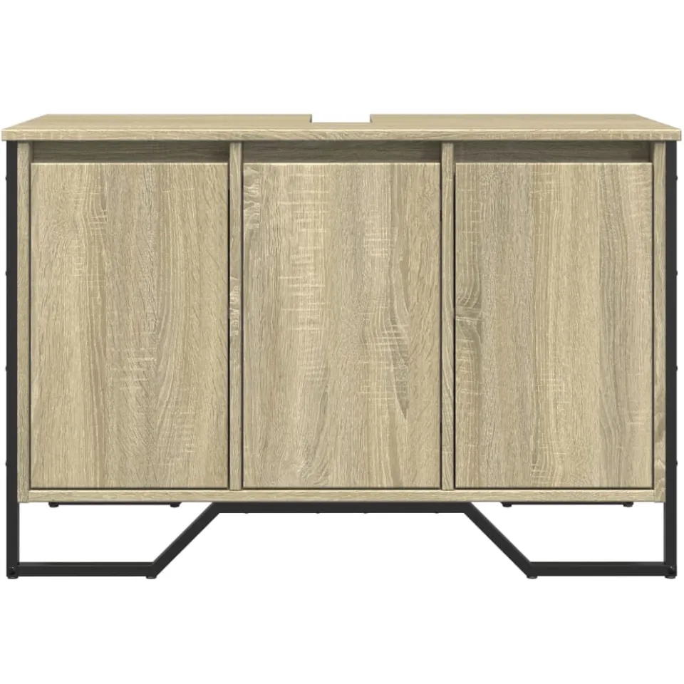vidaXL Wastafelkast 91x35x60 cm bewerkt hout sonoma eikenkleurig, foto 4