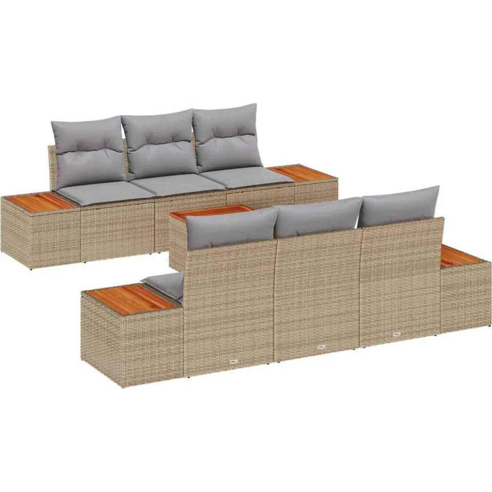 vidaXL Tuin Sofa Set 7 st Beige Poly riet, foto 4