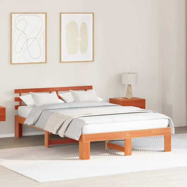vidaXL Bedframe Wasbruin 140 x 190 cm Massief grenenhout