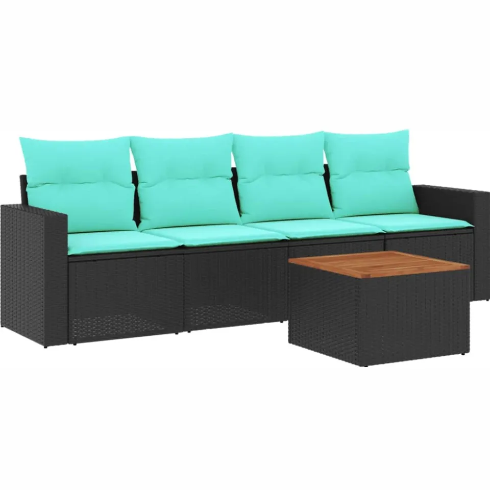 vidaXL 5-delige Loungeset met kussens poly rattan zwart, foto 3