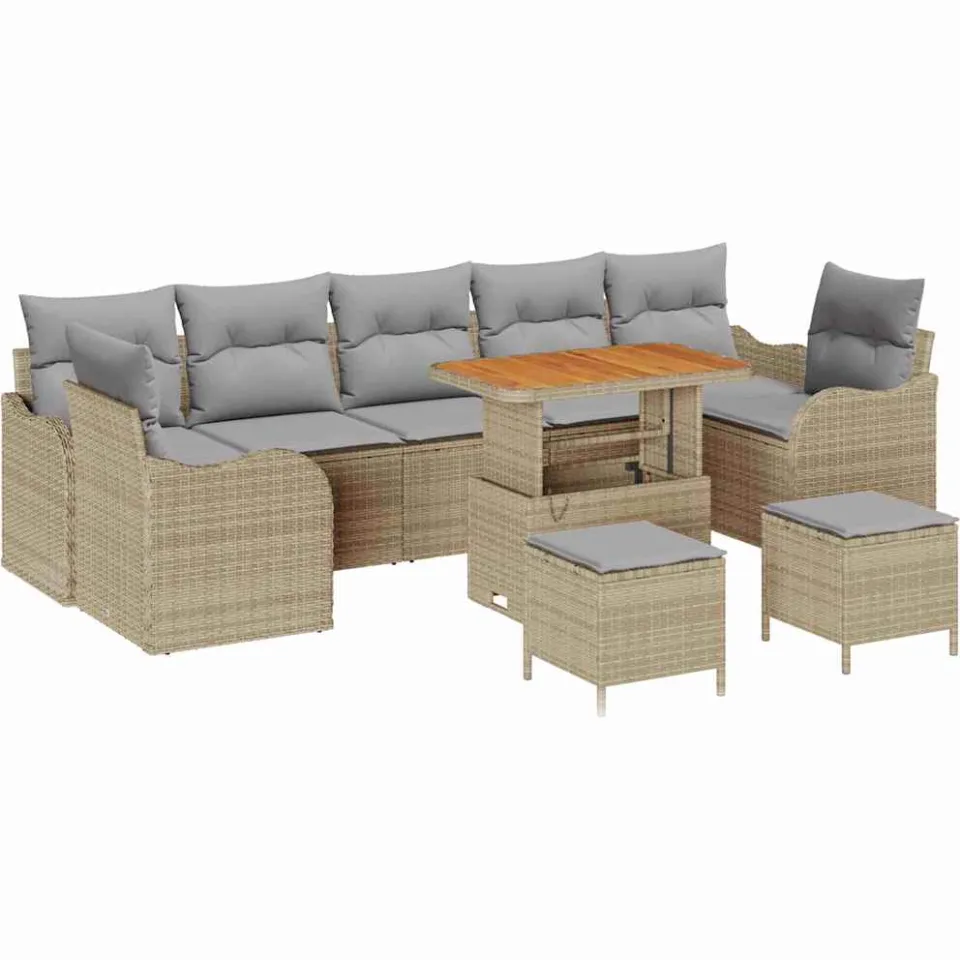 vidaXL Tuinbankenset 10 st Beige poly rattan