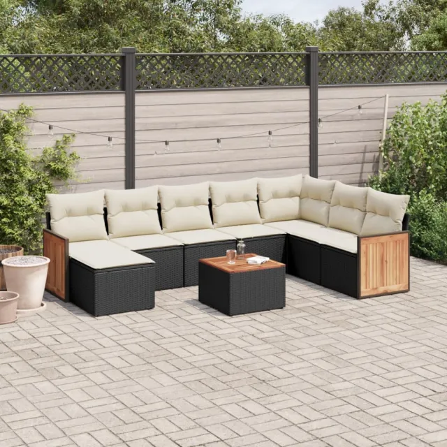 vidaXL 9-delige Loungeset met kussens poly rattan zwart, foto 2