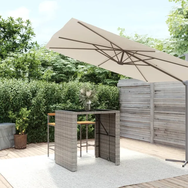 vidaXL Bartafel met glazen blad 105x80x110 cm poly rattan grijs, foto 2
