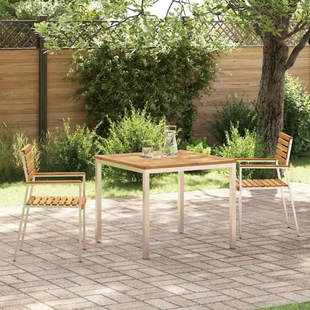 vidaXL Tuin eettafelset 3 st Massief acaciahout en roestvrij staal, foto 2