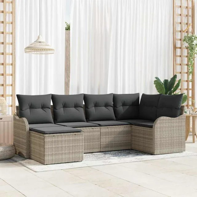 vidaXL Tuin Sofa Set met kussen 6 pcs Lichtgrijs Poly riet, foto 2