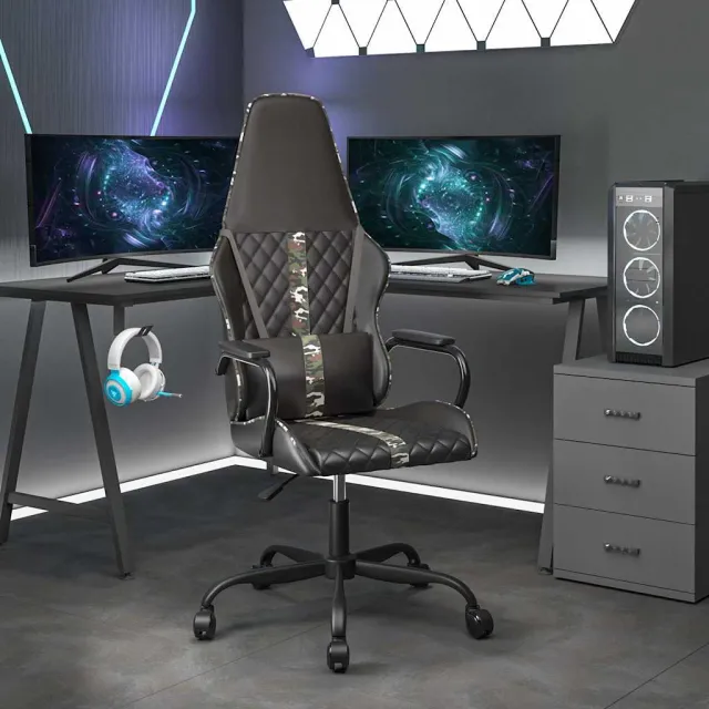vidaXL Massage gamestoel kunstleer zwart en blauw