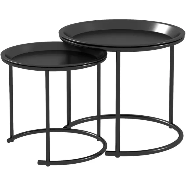 MODFU Set van 2 Rond Bijzettafels, Stapelbare Salontafels voor Woonkamer, Slaapkamer, Gang, Staal, Ø43/35 cm, Zwart