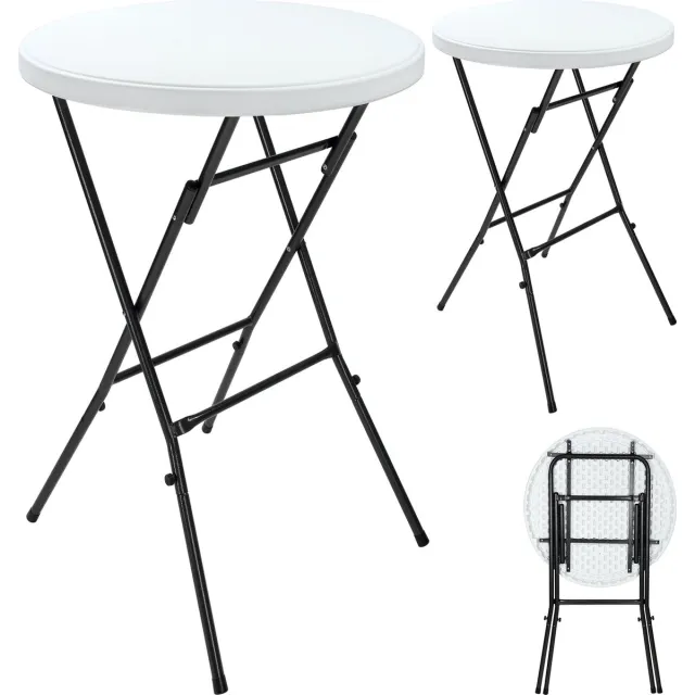 Casaria Statafel – 2 Stuks Ø 72 cm Hoogte 110cm Inklapbaar - Wit