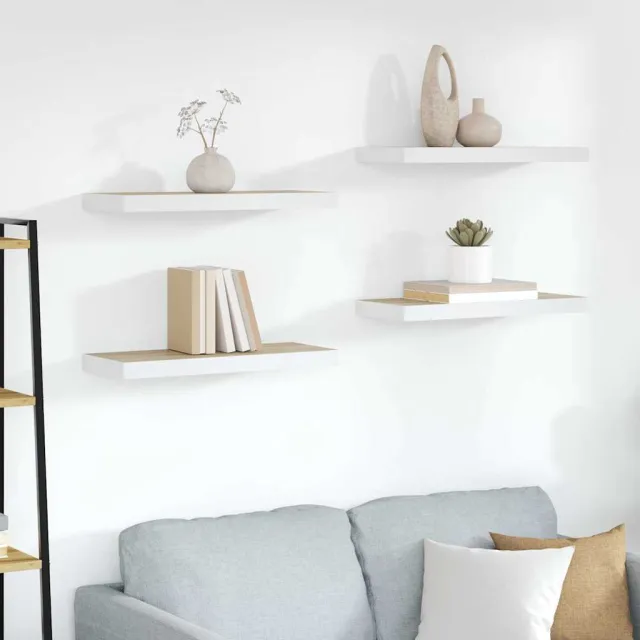 vidaXL Wandschappen zwevend 4 st 60x23,5x3,8 cm MDF eikenkleurig wit Bruin