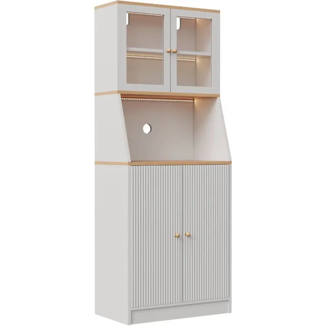 Happiq Opbergkast Hoge Multifunctionele Kast - LED - Wit, 70 x 40 x 180 Cm - Verlichting en Verstelbare Planken voor flexibele