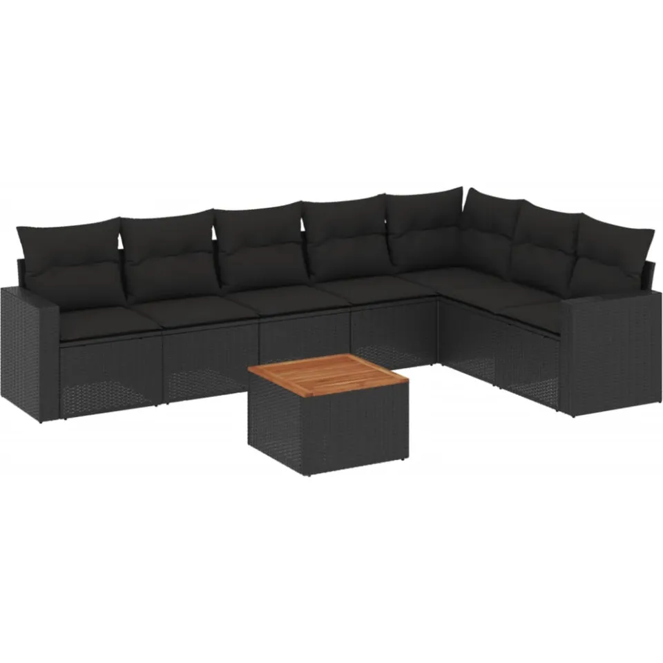vidaXL 8-delige Loungeset met kussens poly rattan zwart