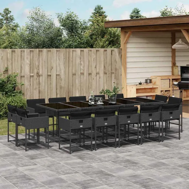 vidaXL 15-delige Tuinset met kussens poly rattan zwart, foto 2