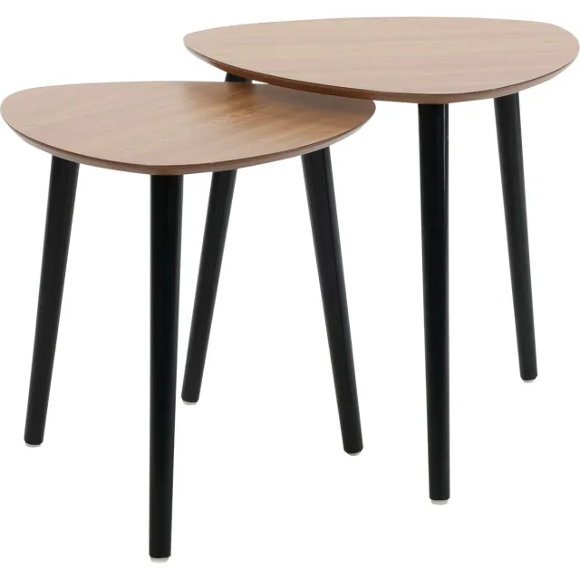 Home & Styling Bijzettafeltjes - set 2x stuks Ancona - lichtbruin/zwart - D40 x H41 cm/D45 x H45 cm - dennenhout
