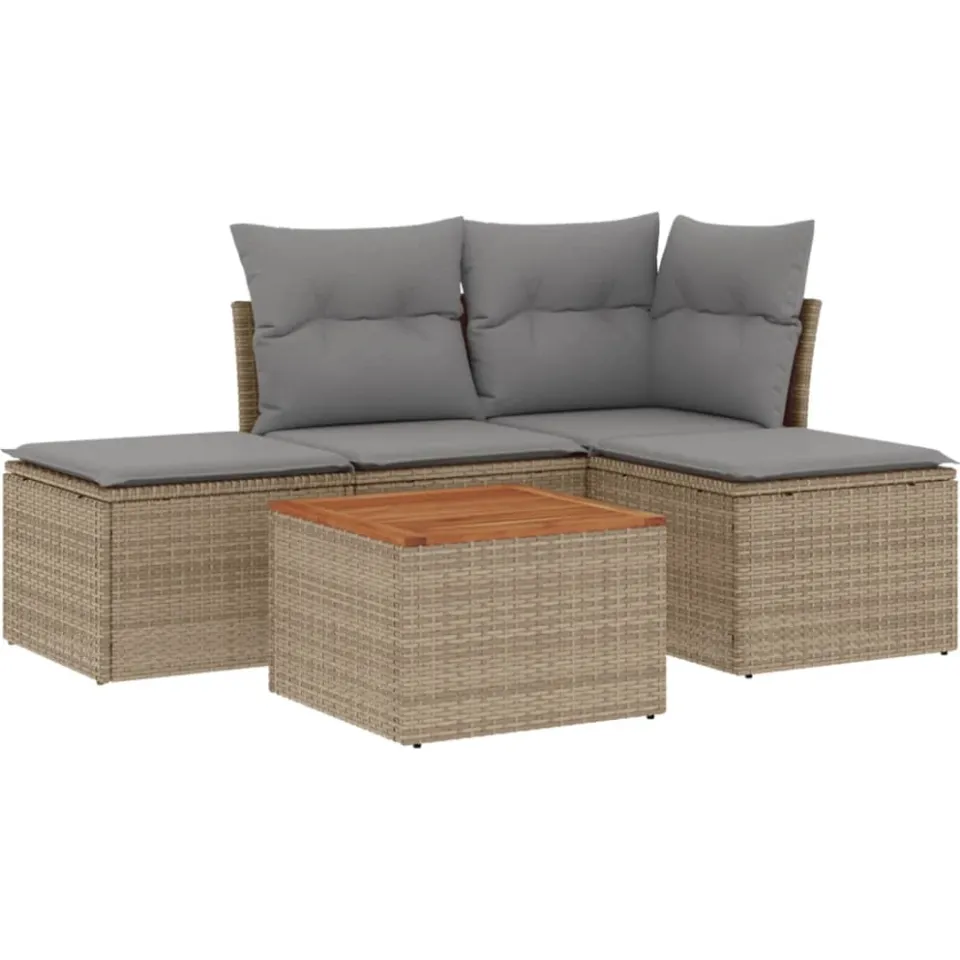 vidaXL 5-delige Loungeset met kussens poly rattan beige, foto 3