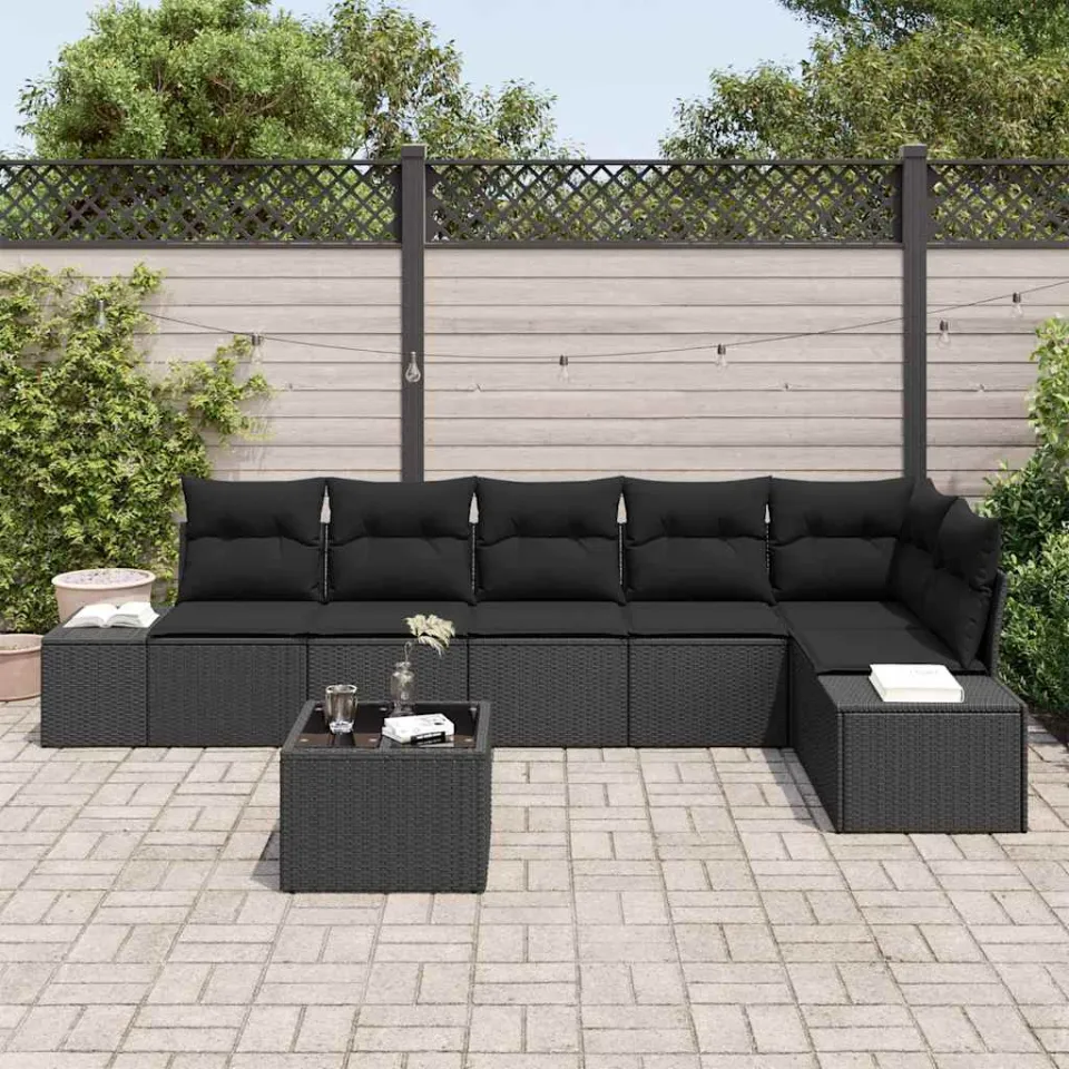 vidaXL Tuinbankenset met opslag Zwart poly rattan, foto 3