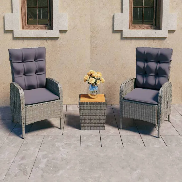 vidaXL 3-delige Bistroset poly rattan en acaciahout grijs, foto 2