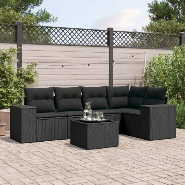 vidaXL 6-delige Loungeset met kussens poly rattan zwart, foto 2