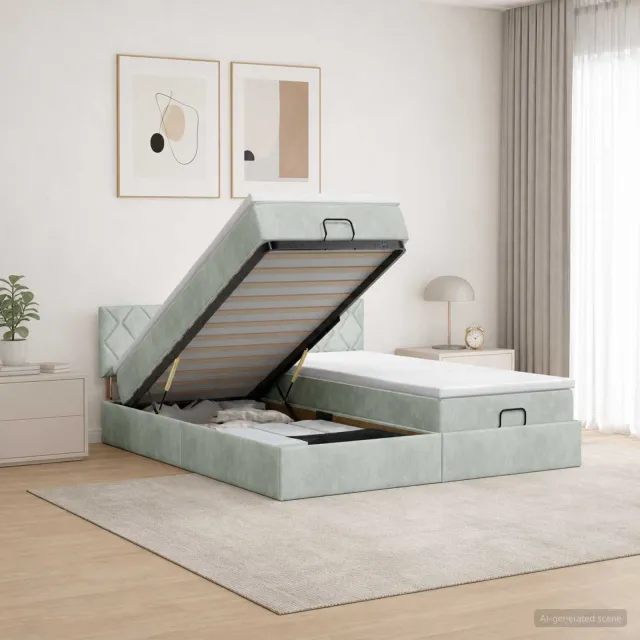 vidaXL Ottoman bed met matras met hoofdeinde 2 st Lichtgrijs Fluweel