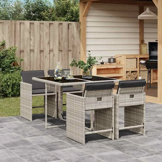 vidaXL 5-delige Tuinset met kussens poly rattan lichtgrijs grijs, foto 2