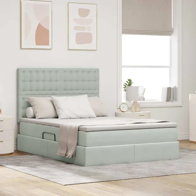 vidaXL Opslag bed met matras Lichtgrijs 140 x 200 cm Fluweel