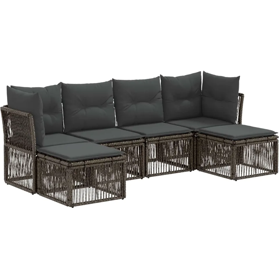 vidaXL Tuinbankenset 6 st 6-zits Grijs poly rattan, foto 3