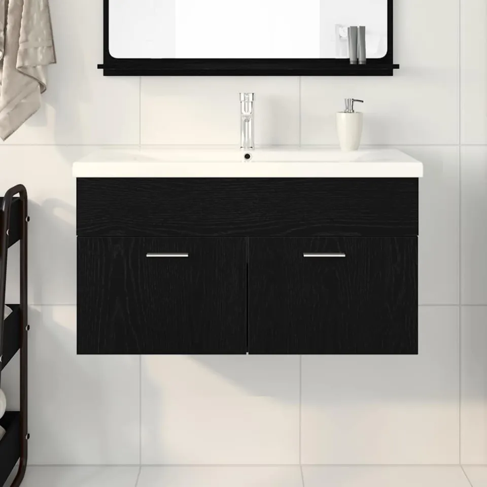 vidaXL Badkamerkast Zwart Eiken 90 x 38,5 x 46 cm Bewerkt hout, foto 4