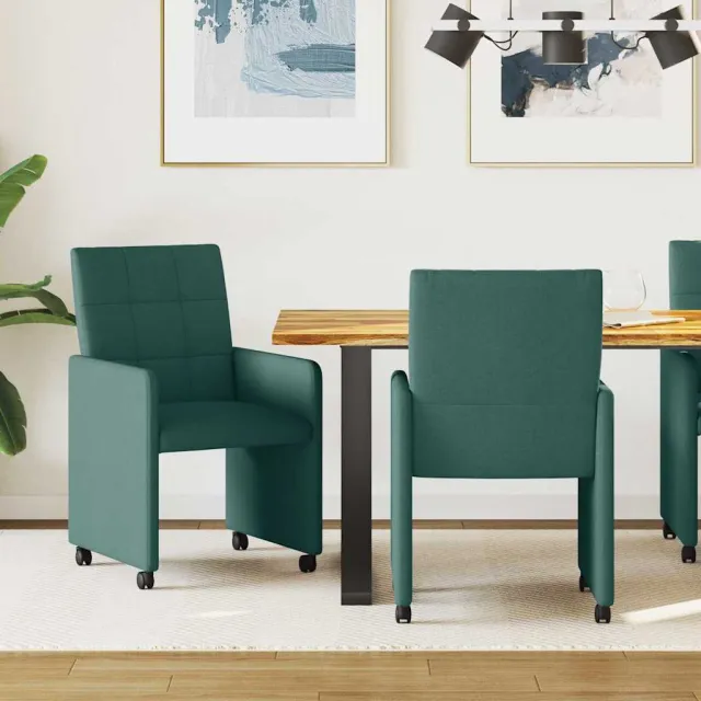 vidaXL Eetkamerstoelen met Wieltjes 2 st Stof Donkerbruin