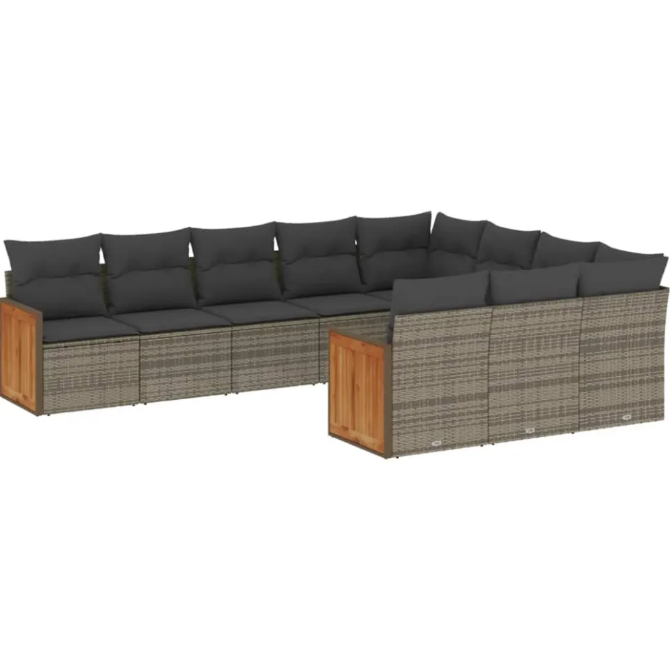 vidaXL 10-delige Loungeset met kussens poly rattan grijs, foto 3
