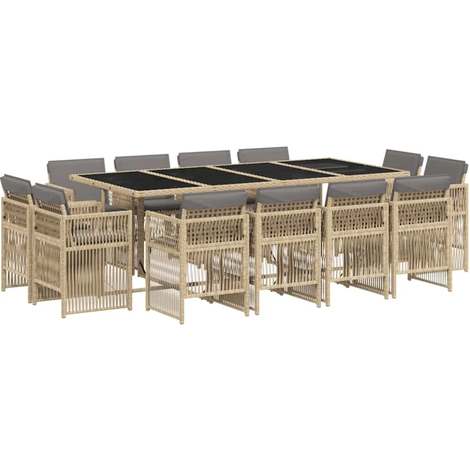 vidaXL 13-delige Tuinset met kussens poly rattan gemengd beige