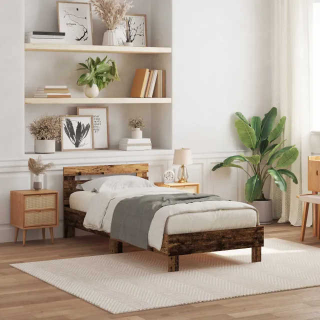 vidaXL Bedframe Oud hout 80 x 200 cm Bewerkt hout Bruin