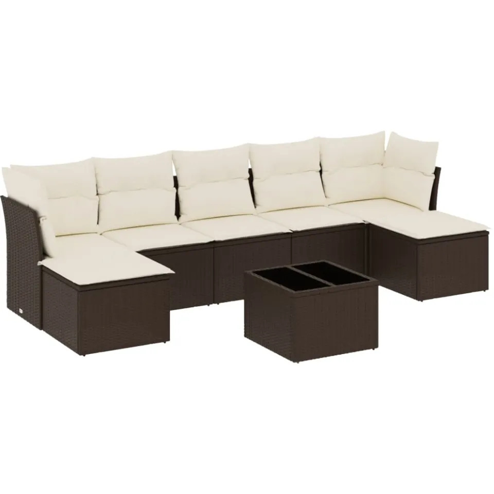 vidaXL 8-delige Loungeset met kussens poly rattan bruin