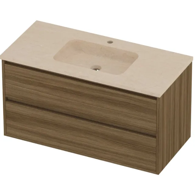 Proline Rollo Badmeubelset Hardsteen Elegant 2 Laden 100x46x54 cm Sand Stone Caramel Walnut Houtlook