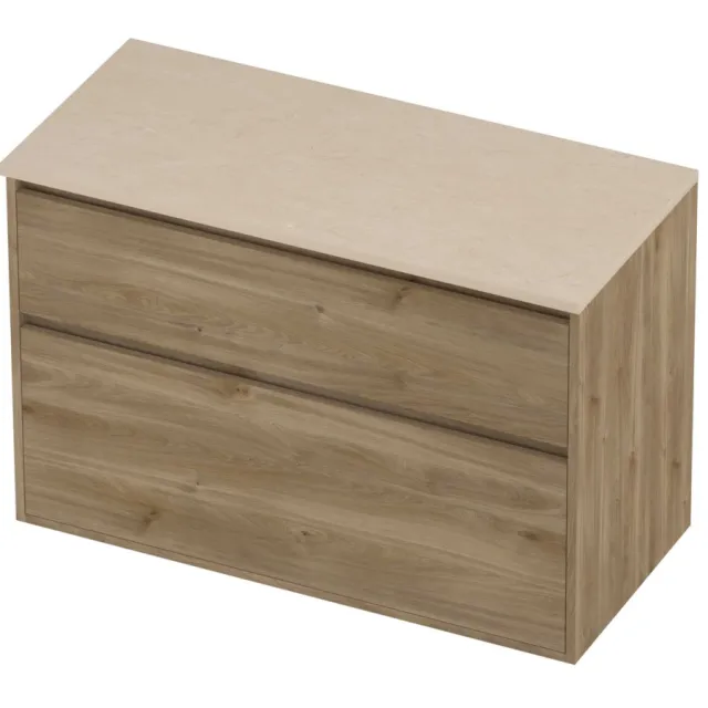 Proline Deck Badmeubelset Hardsteen Greeploos Asymmetrisch Kader 100x46x67 cm Sand Stone Cider Oak Eiken