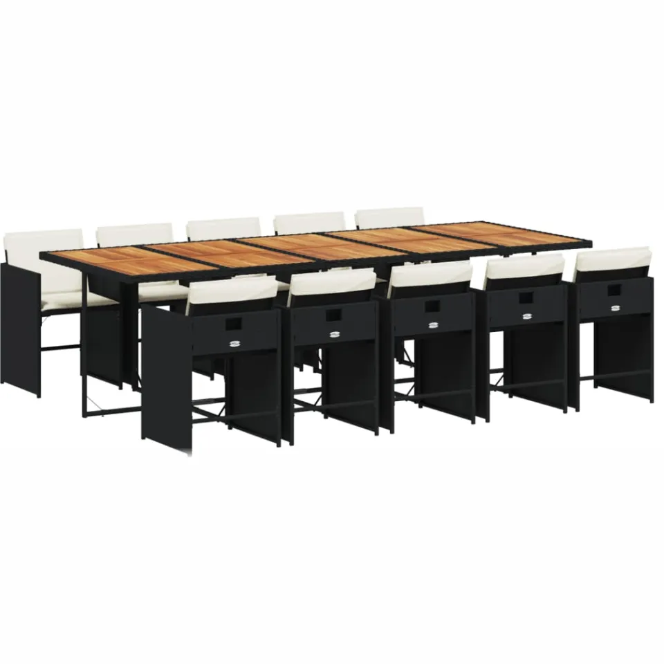 vidaXL 11-delige Tuinset met kussens poly rattan zwart, foto 3