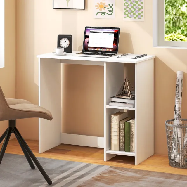 Costway Klein bureau, computertafel met 2 vakken, pc-tafel, bureautafel voor kleine ruimtes, wit, 80 x 40 x 74 cm