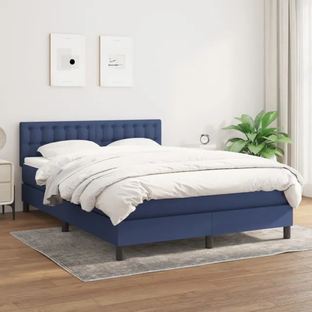 vidaXL Boxspring met matras stof blauw 140x200 cm