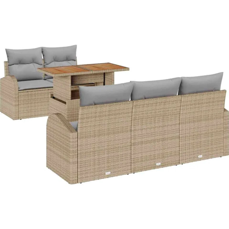 vidaXL Tuin Sofa Set 6 st Beige Poly riet