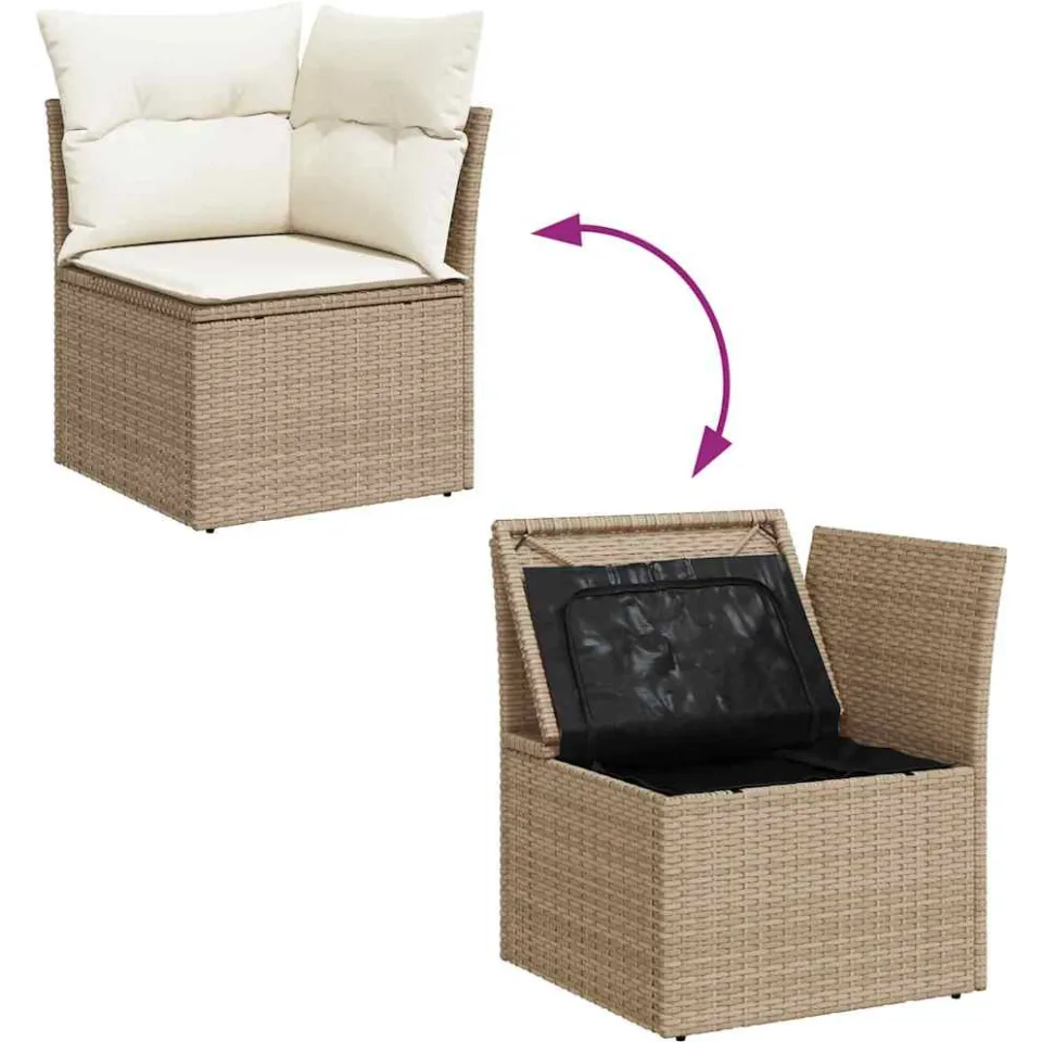 vidaXL Tuinbankenset 7 st Beige en Wit poly rattan, foto 3