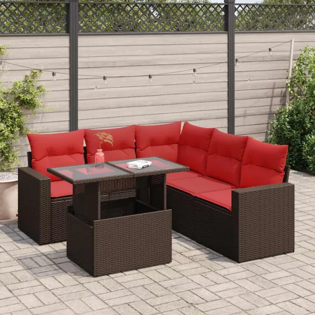 vidaXL 6-delige Loungeset met kussens poly rattan acacia bruin, foto 2