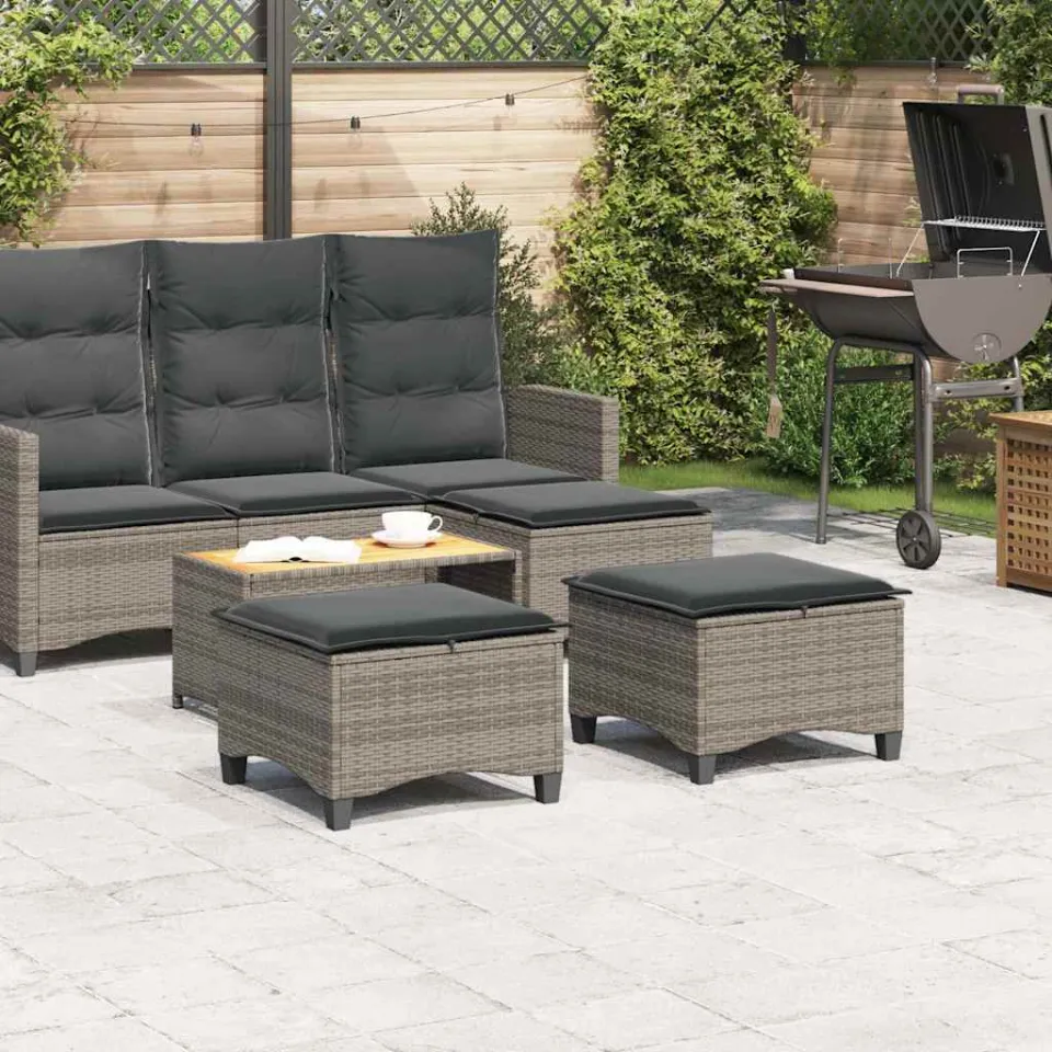 vidaXL Tuinkrukken met kussens 2 st 55x55x36 cm poly rattan grijs, foto 3