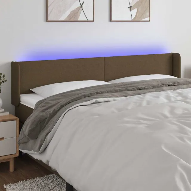 vidaXL Hoofdbord LED 203x16x78/88 cm stof donkerbruin