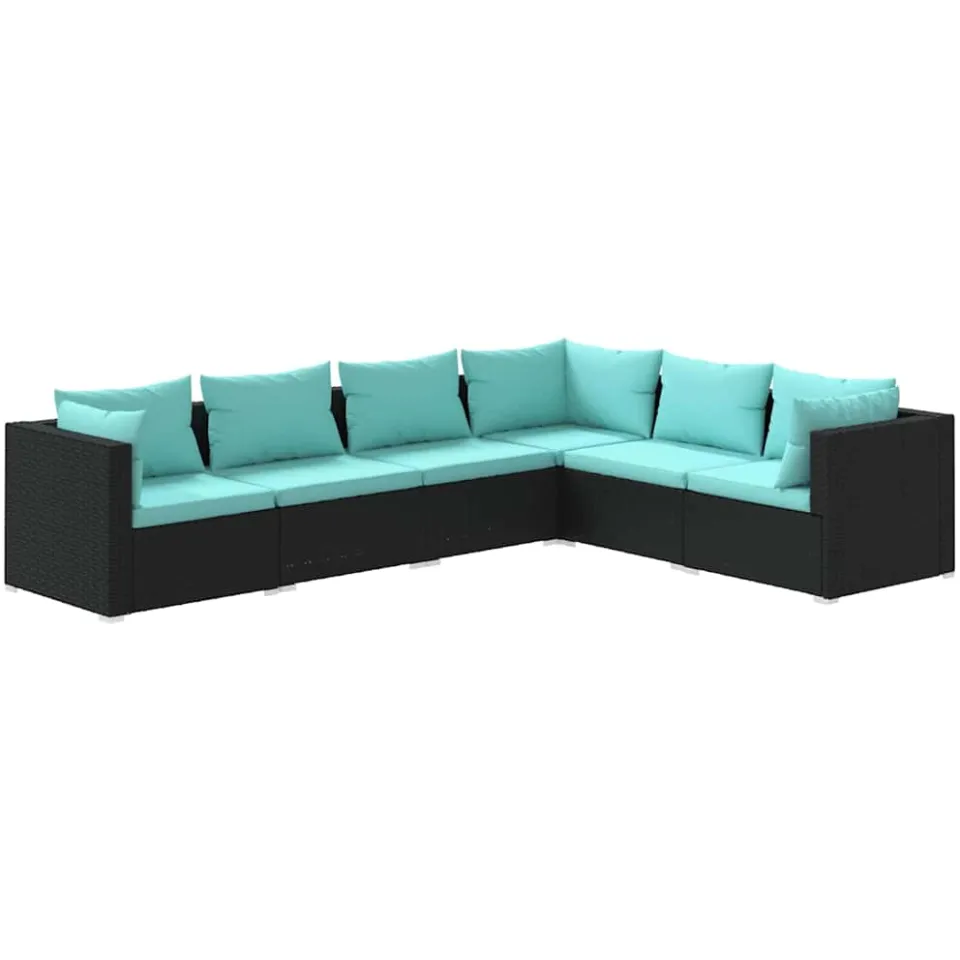 vidaXL 6-delige Loungeset met kussens poly rattan zwart