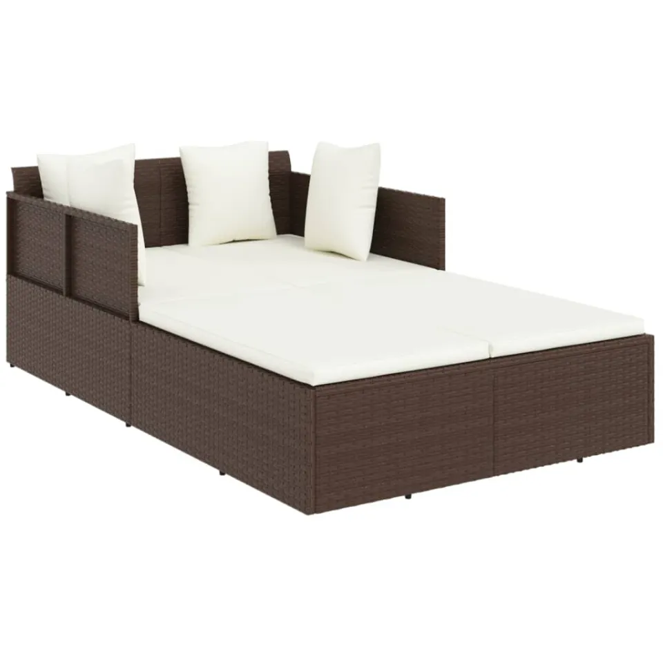 vidaXL Ligbed met kussens 182x118x63 cm poly rattan bruin, foto 3