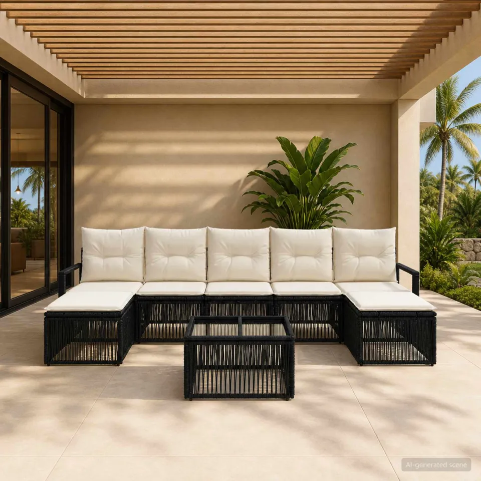 vidaXL Tuinbankenset 8 st Zwart poly rattan, foto 3