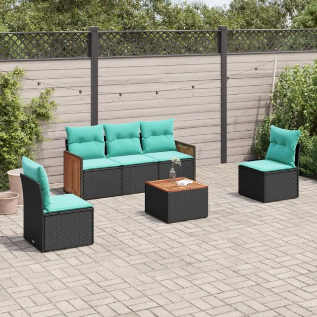 vidaXL 6-delige tuinbankset met kussens van zwart polyrotan, foto 2