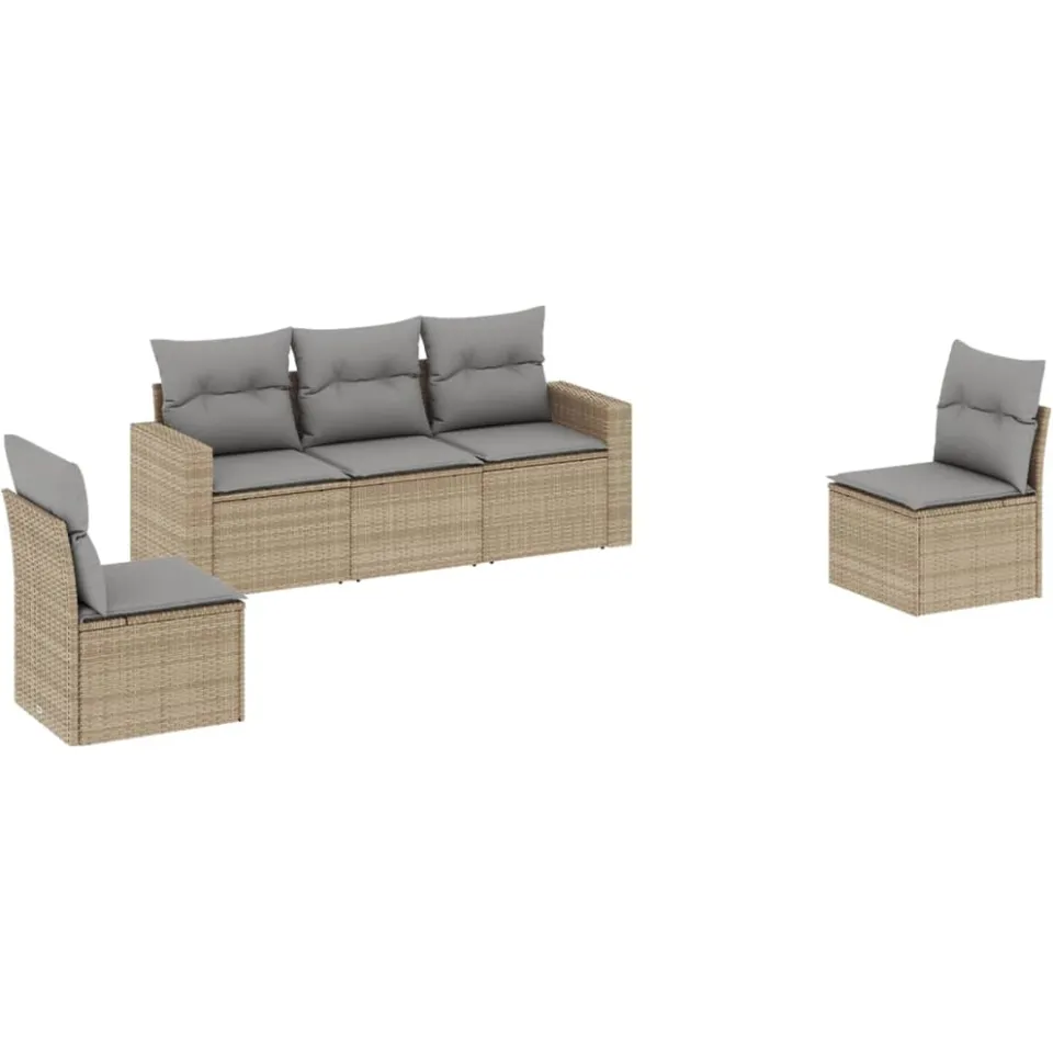 vidaXL 5-delige Loungeset met kussens poly rattan beige, foto 3