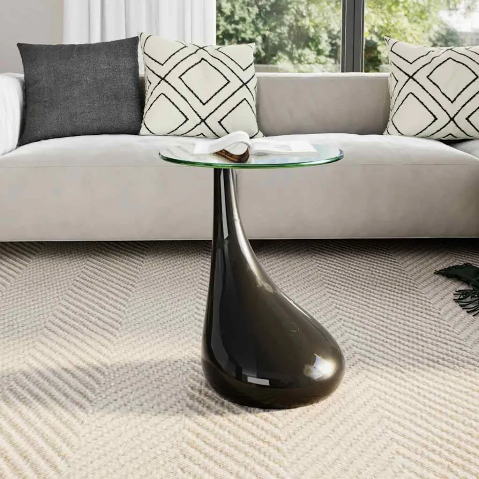 vidaXL Salontafel met rond glazen tafelblad hoogglans zwart, foto 3