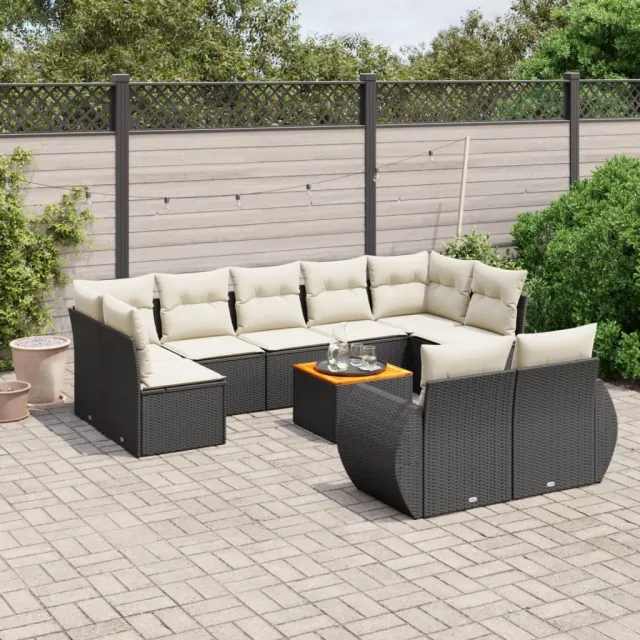 vidaXL 10-delige Loungeset met kussens poly rattan zwart, foto 2